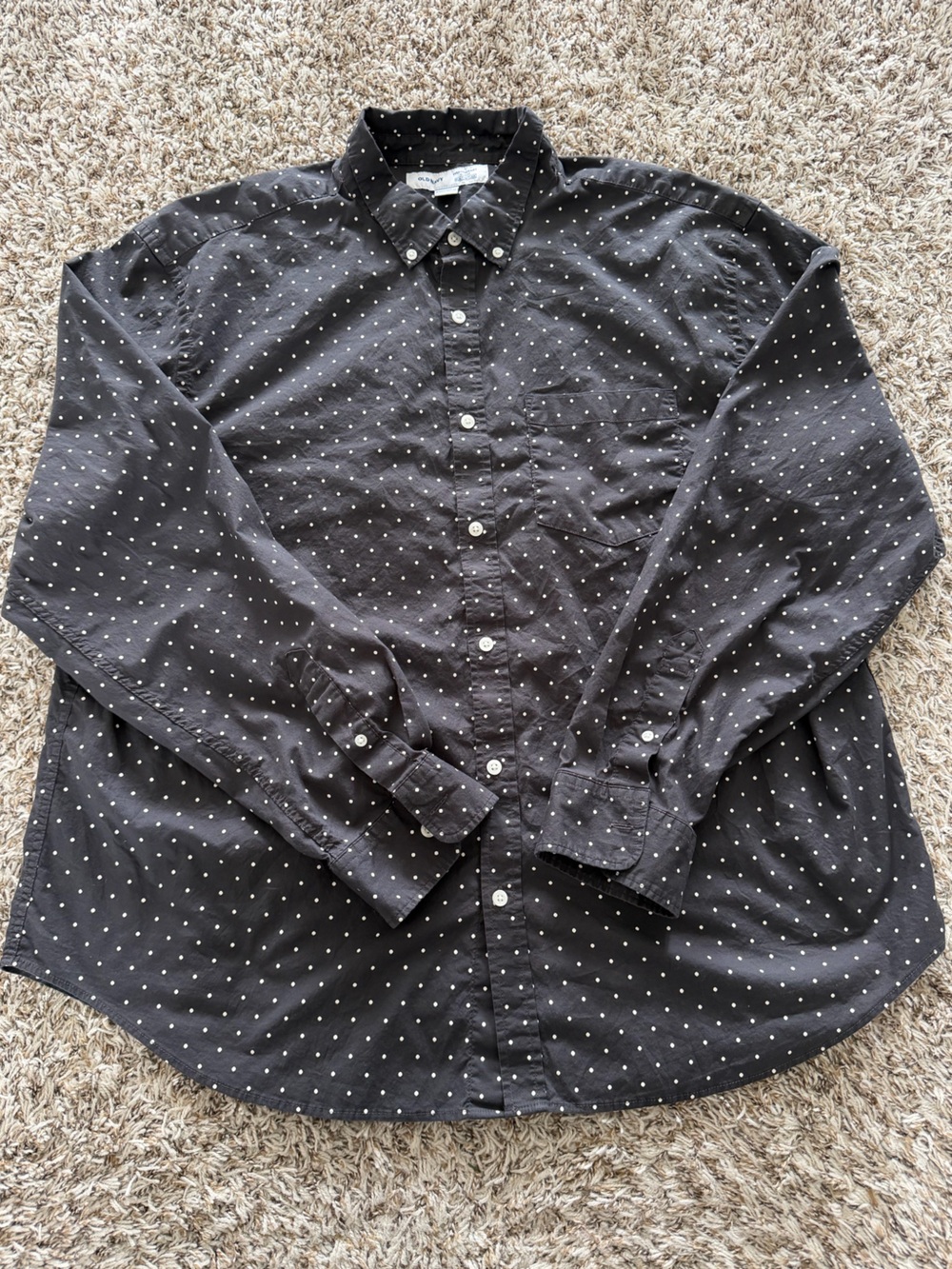 Old Navy Black Button-Down Shirt with White Polka Dots